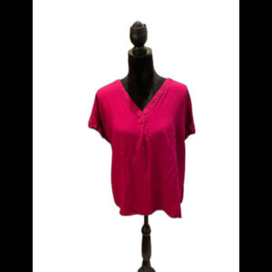 Liz Claiborne Blouse Plus Size 2X Magenta Pink V Neck Top w/ Cap Sleeves